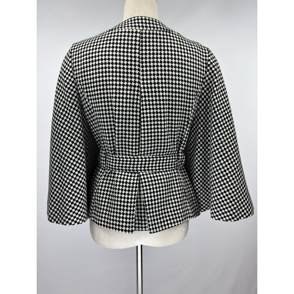 Loft Wool Cape Jacket Black White Checkered Pattern 8 Belted Cropped Wide Sleeve - Picture 2 of 10
